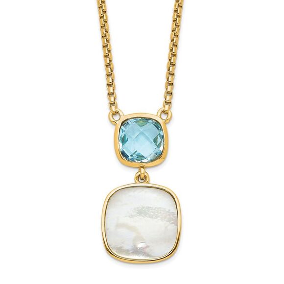 Kazi Luxury Silver Gold-plated 1.95BT Blue Topaz & MOP w/2 in ext. Necklace
